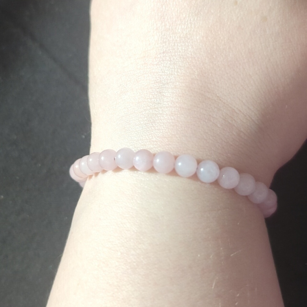 Pink Rose Quartz Gemstone Beaded Stretchy Elastic Statement Bracelet